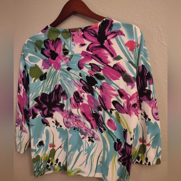 Peter Nygard Floral Print Pearl Button Cardigan - Picture 10 of 13